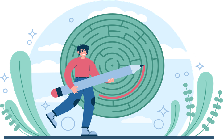 Man solving Labyrinth Puzzle  Illustration