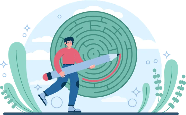 Man solving Labyrinth Puzzle  Illustration