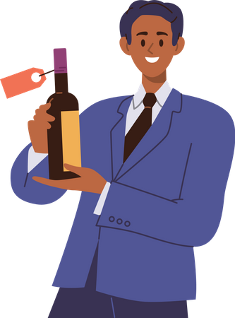 Man sommelier holding wine bottle  Illustration