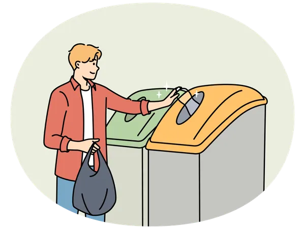 Man sorting garbage in bins  Illustration