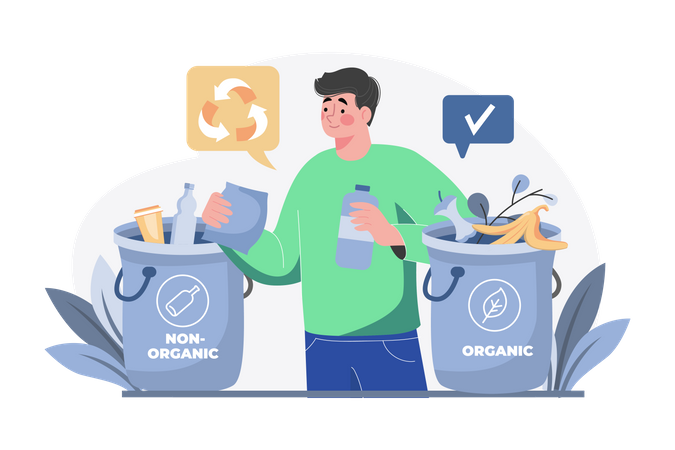Man Sorting Organic And Non Organic Waste  Illustration