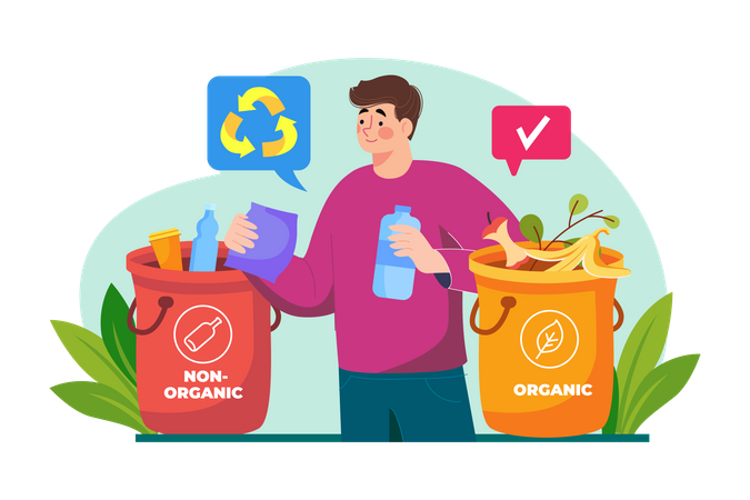 Man Sorting Organic And Non Organic Waste  Illustration