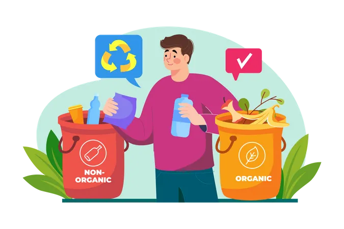 Man Sorting Organic And Non Organic Waste  Illustration