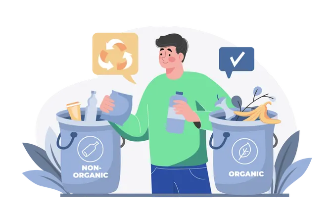 Man Sorting Organic And Non Organic Waste  Illustration