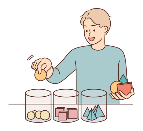 Man sorting shape and put in jar  Illustration