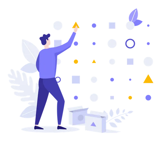 Man sorting unstructured data process Illustration