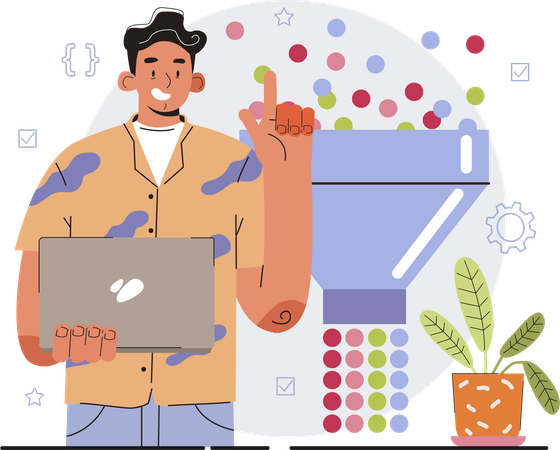 Man sorting user from funnel  Illustration
