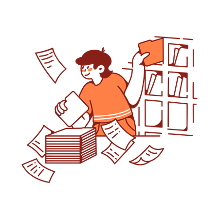 Man sorts through a large number of notifications  Illustration
