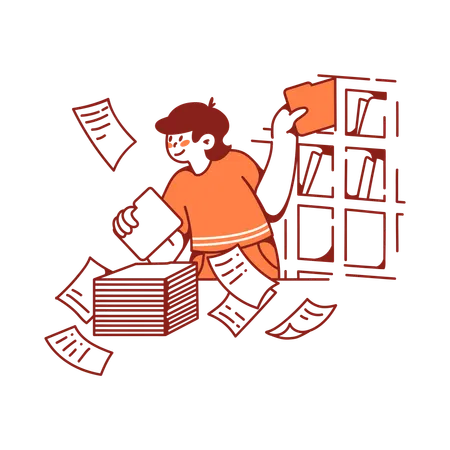 Man sorts through a large number of notifications  Illustration