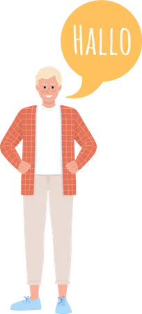 Man Speaking German Language Semi Flat Color Vector Character With Speech Bubble Standing Figure Full Body Person On White Simple Cartoon Style Illustration For Web Graphic Design And Animation イラスト