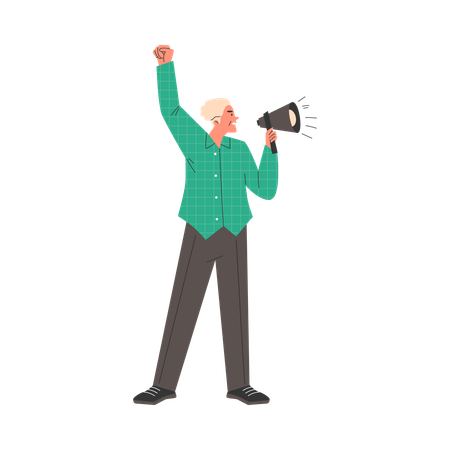 Man speaking into loudspeaker  Illustration