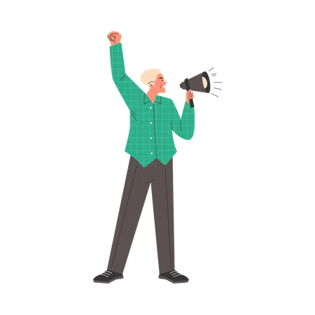Man speaking into loudspeaker  Illustration