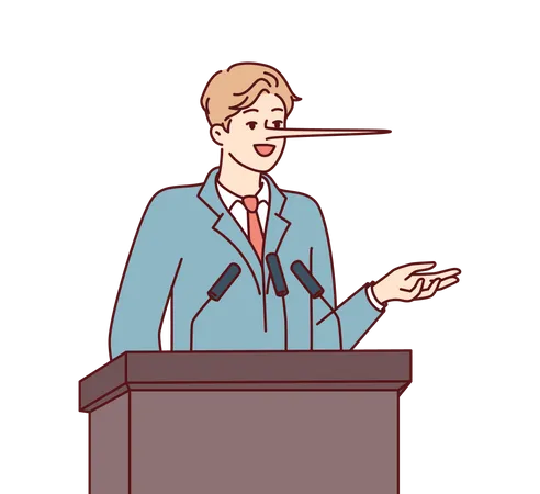 Man speaking lie on podium Illustration