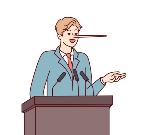 Man speaking lie on podium  Illustration