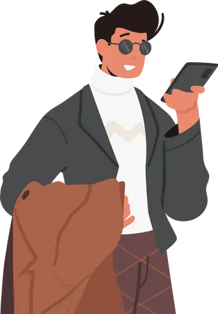 Man Speaks On A Mobile Phone Male Character Communicates With Others Remotely Making Calls Sending Messages And Staying Connected No Matter Where He Is Cartoon People Vector Illustration Illustration