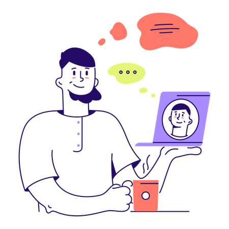 Man speaks online with colleague  Illustration