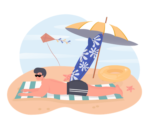 Man spending time at beach  Illustration