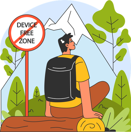 Man spending time in nature  and free form device  Illustration