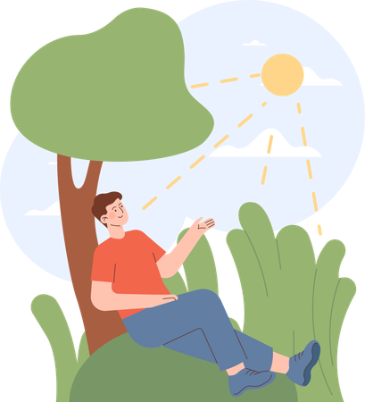 Man spending time under tree  Illustration