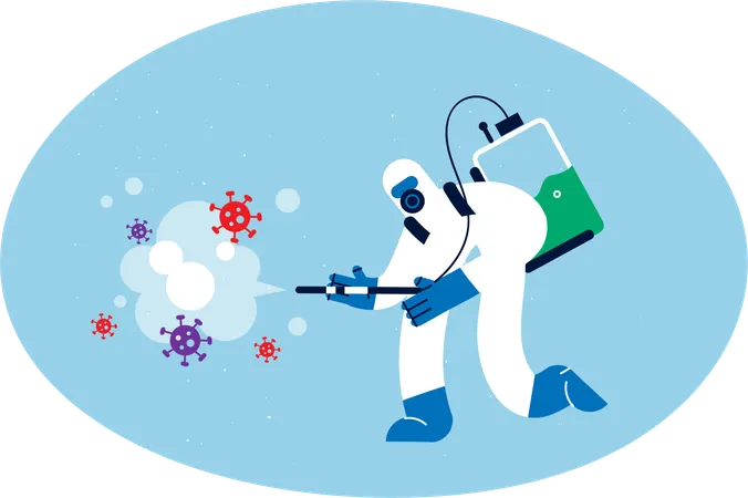 Man spraying insecticide to fight against corona virus  Illustration