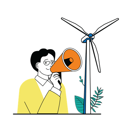 Man spreading awareness about wind energy  Illustration