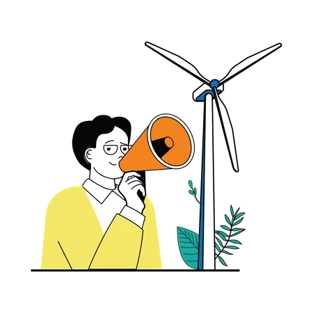 Man spreading awareness about wind energy  Illustration