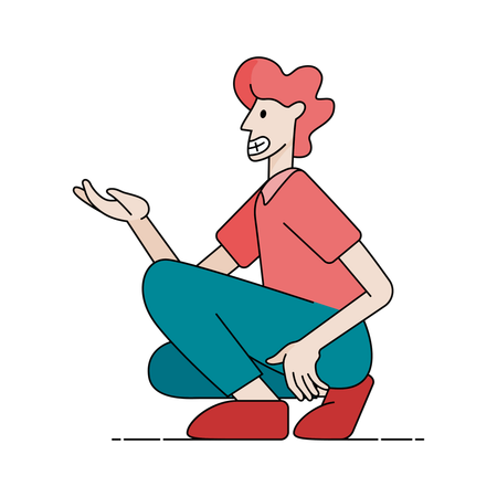 Man squatting to ask for something  Illustration