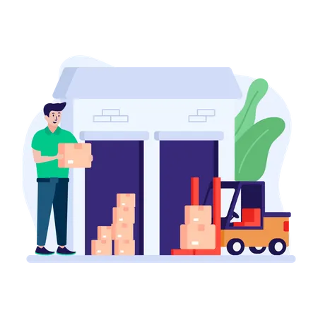 Man stacking boxes in the warehouse storage Illustration