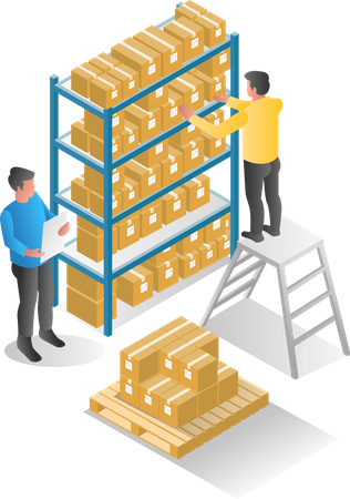 Man stacking delivery packages Illustration