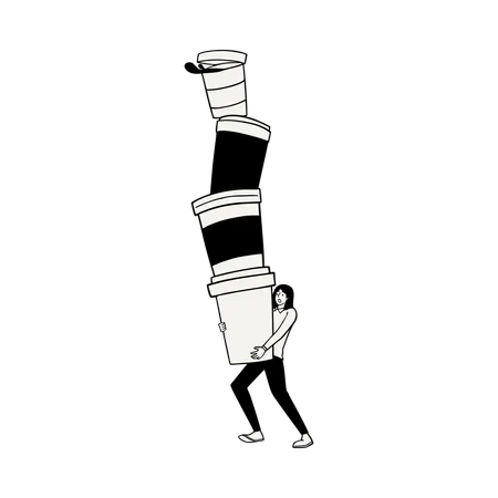 Man Stacking Takeaway Coffee Cups  Illustration