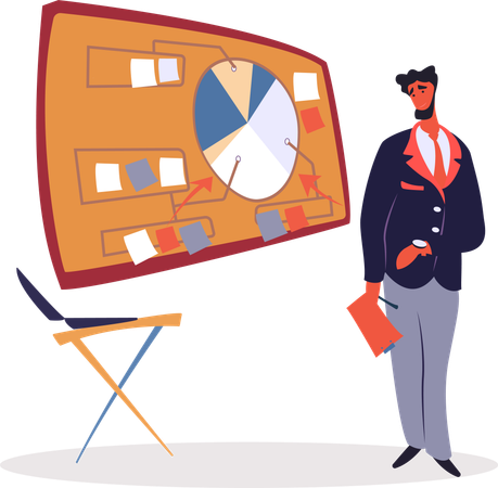 Man Stand near Chart Board on Business Appointment  Illustration