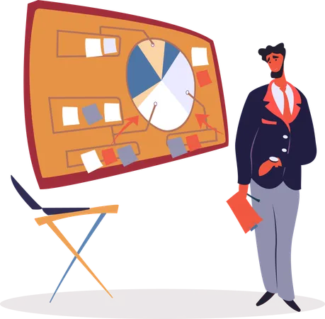 Man Stand near Chart Board on Business Appointment  Illustration