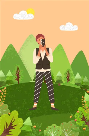 Man standing and clicking  photo  イラスト