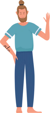 Man standing and raising hand  Illustration