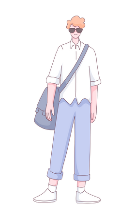 Man standing and wearing backpack Illustration
