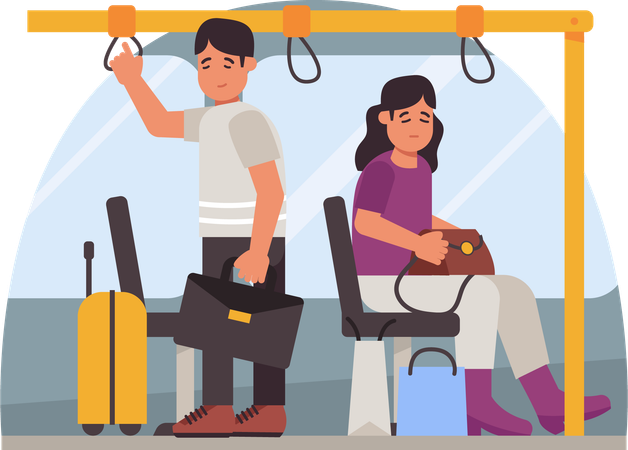 Man Standing And Woman Sitting In Public Transport  Illustration