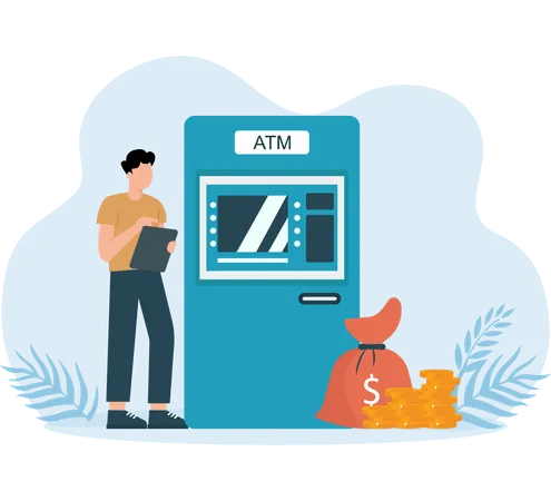 Man standing at ATM Machine  Illustration