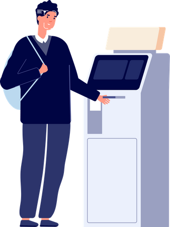 Man standing at atm vest with facial scanning  イラスト