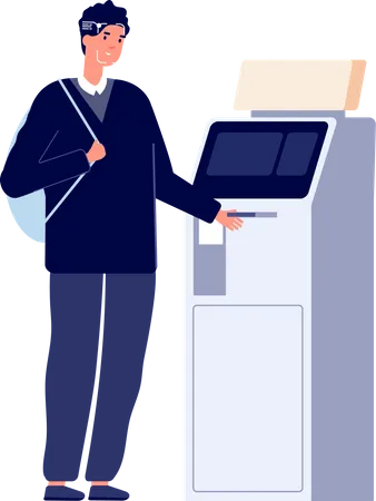 Atm Queue People Waiting Line Bank Machine Face Recognition For Financial Safety Woman Man Need Cash Digital Payment Vector Illustration Queue Line People To Atm Bank イラスト
