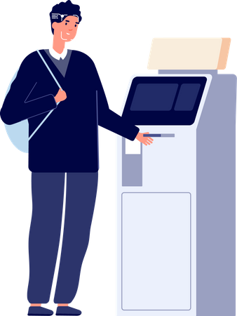 Man standing at atm vest with facial scanning  Illustration