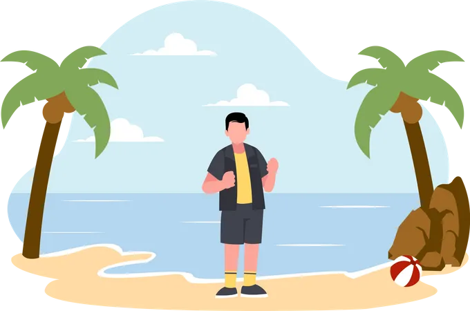 Man standing at beach  Illustration