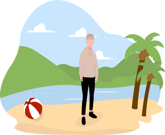 Man standing at beach  Illustration