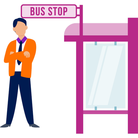 Man standing at bus stop  Illustration