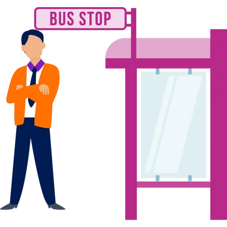Man standing at bus stop  Illustration