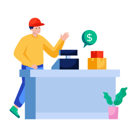 Man standing at Cashier counter  Illustration