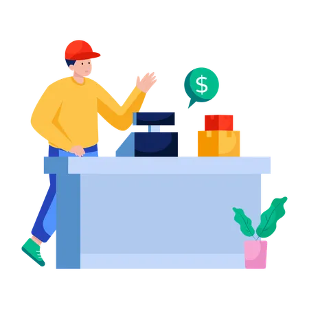 Man standing at Cashier counter  Illustration