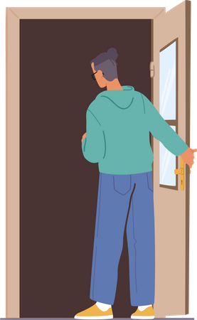 Man standing at doorway Illustration