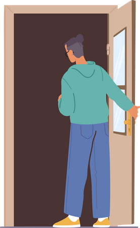 Man standing at doorway  Illustration