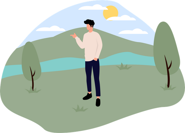 Man standing at forest  Illustration