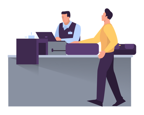 Man standing at the airport gate  Illustration